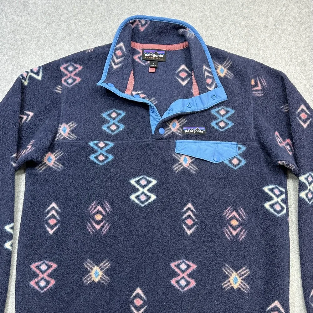 Patagonia Lightweight Synchilla Snap T Pullover Women Small Geometric Aztec SSNE